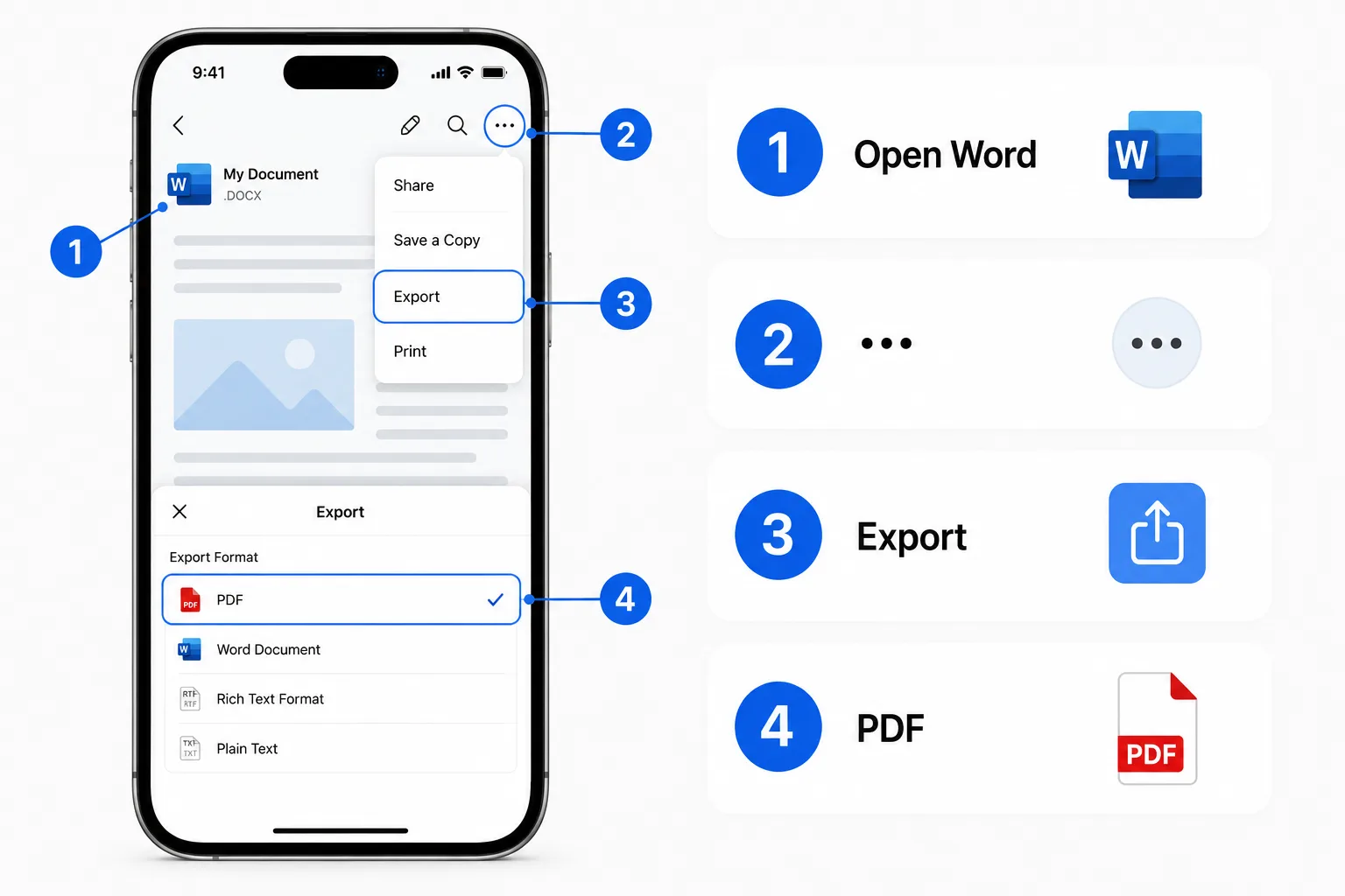آموزش تبدیل فایل Word به PDF در آیفون با Microsoft Word